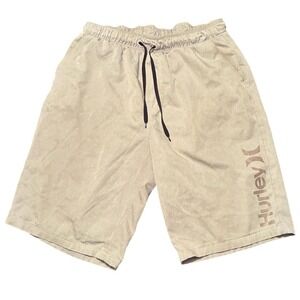 Hurley Youth Drawstring Shorts Beige Logo Size 14/16 Casual Surf Skate
